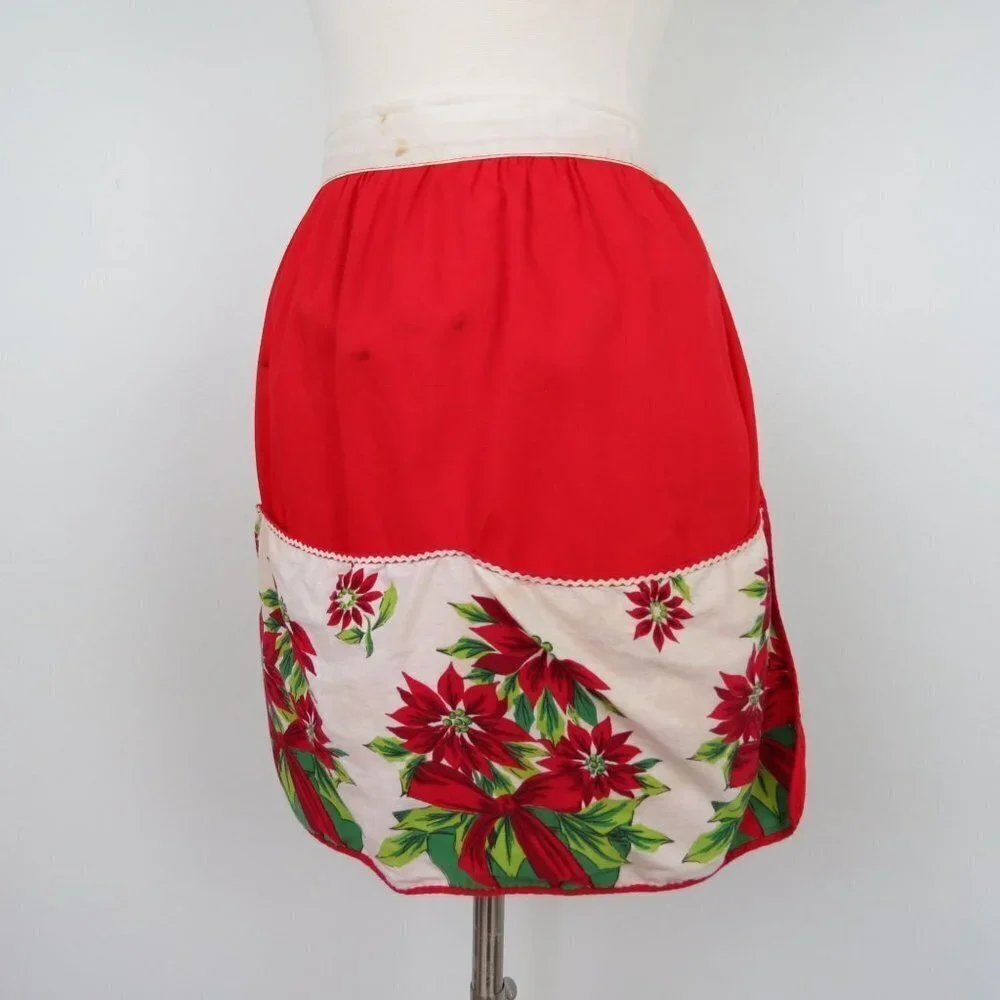 VINTAGE 50s/60s Poinsettia Christmas Half Apron